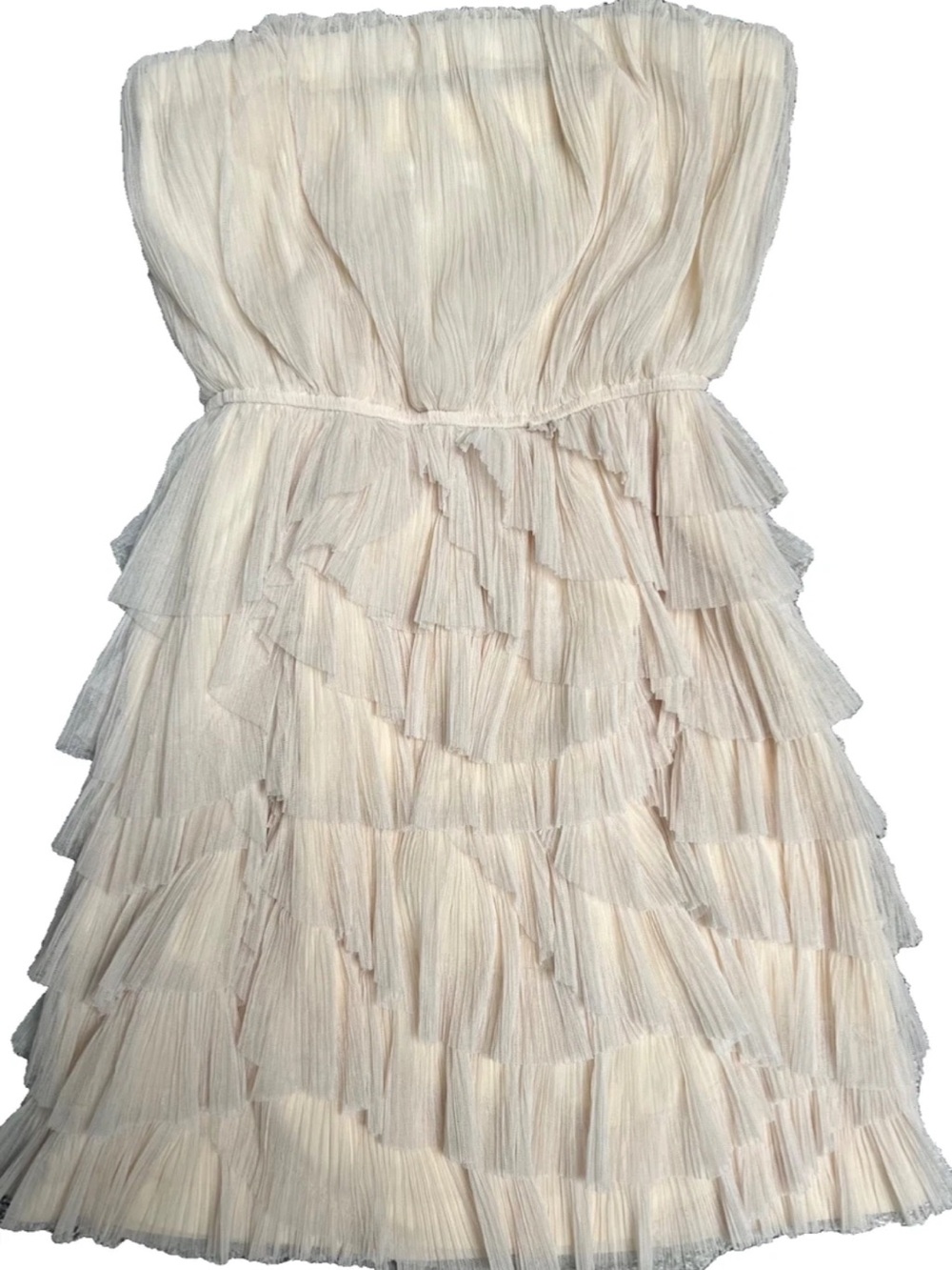 BCBGeneration Strapless Tiered Tulle Dress Cream Beige XS Fairycore